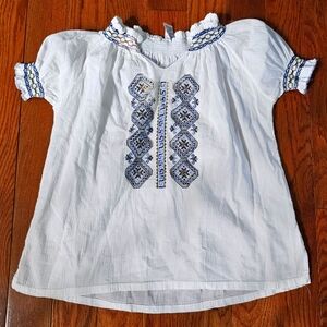 Grecian White Patterned Blouse Size S